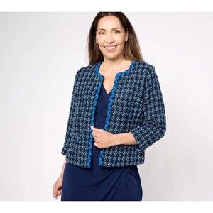 Isaac Mizrahi Live! Tweed 3/4 Bracelet Sleeve Navy Lined Career Blazer Sz 14